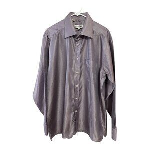 Vizioni Uomo Men’s XL 100% Silk Long Sleeve Dress Shirt – Lilac Textured Woven P